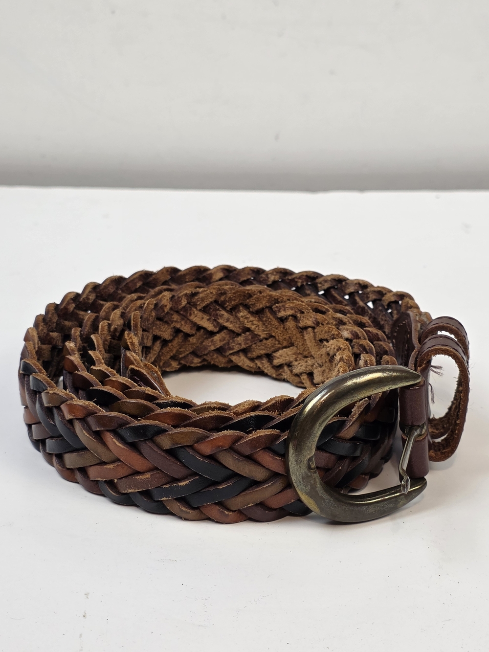 Vintage Argentina Full Grain Cowhide Braided Woven Leather Belt Size 40”